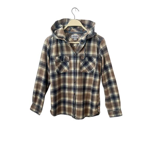 Carhartt Tops - CARHARTT WOMENS FLANNEL PLAID LONG SLEEVE BUTTON DOWN HOODIE SIZE XS 0-2